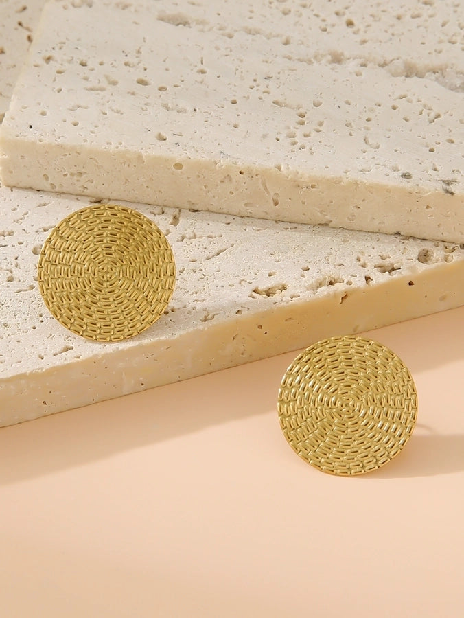 Flat Round Earrings [304 Stainless Steel, 18K Gold Plated]