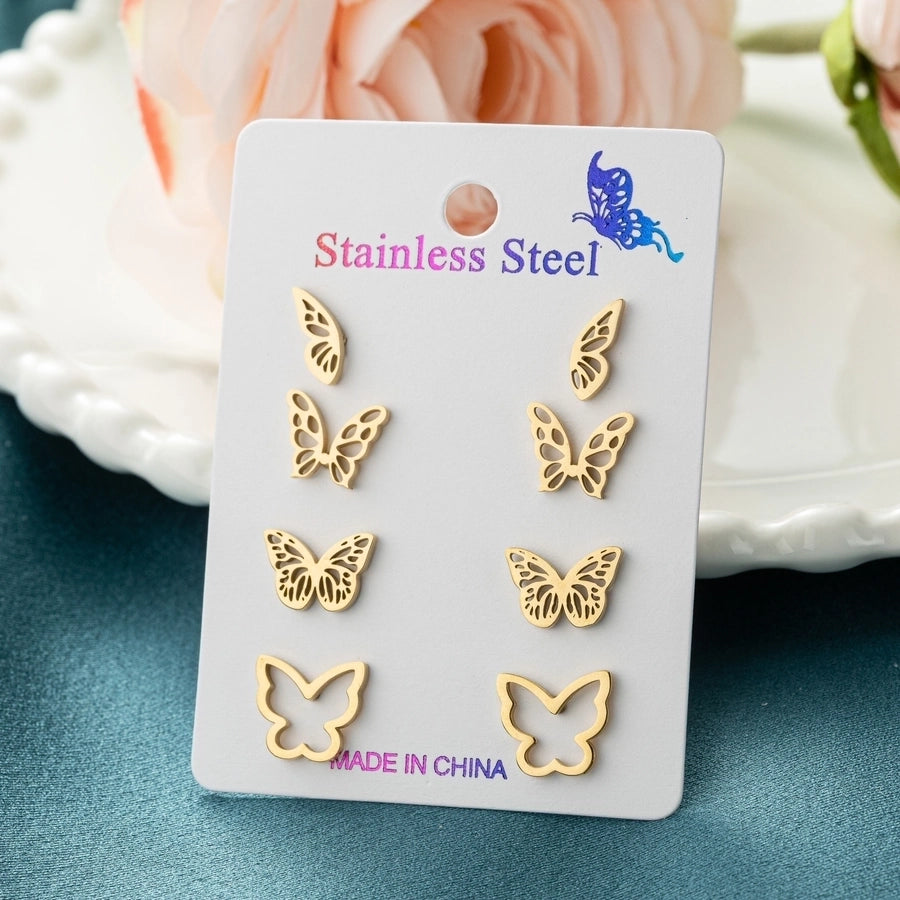 Butterfly Stud Earrings Set [304 Stainless Steel, 18K Gold Plated]