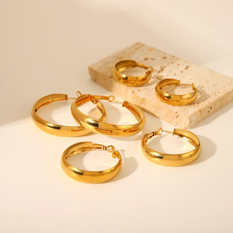 Round Polishing Hoop Earrings [304 Stainless Steel,18K Gold Plated]