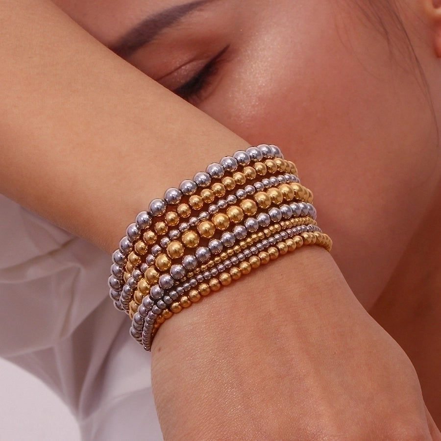 Elastic Beads Band Bracelet [304 Stainless Steel, 18K Gold Plated]