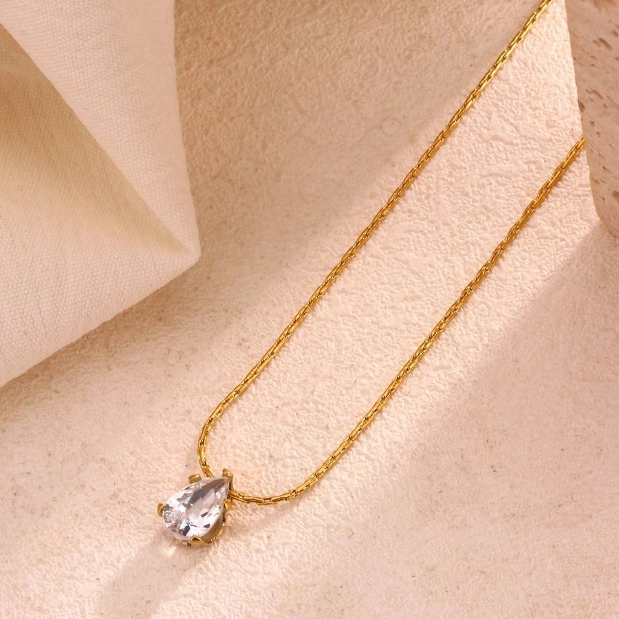 Round Water Droplets Artificial Rhinestones Necklace [304 Stainless Steel,18K Gold Plated]