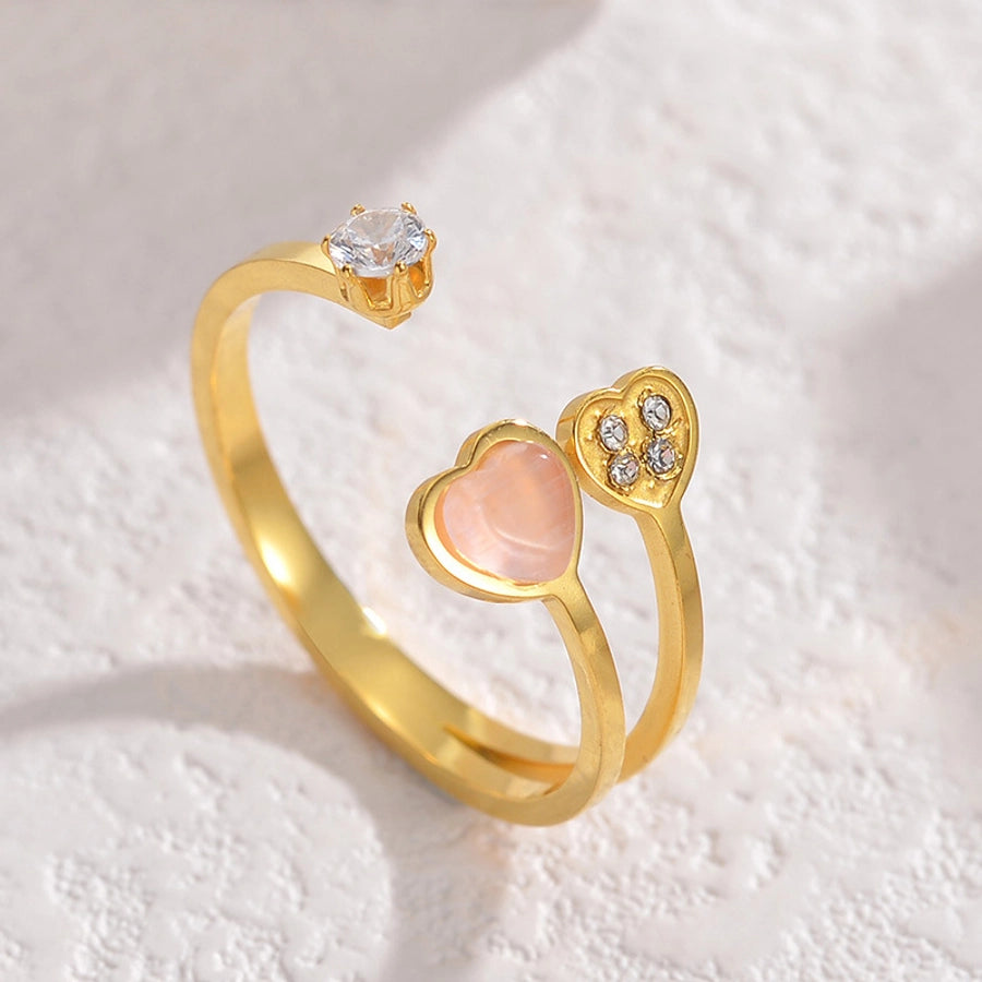 Heart Shape Stone Open Rings  [304 Stainless Steel]