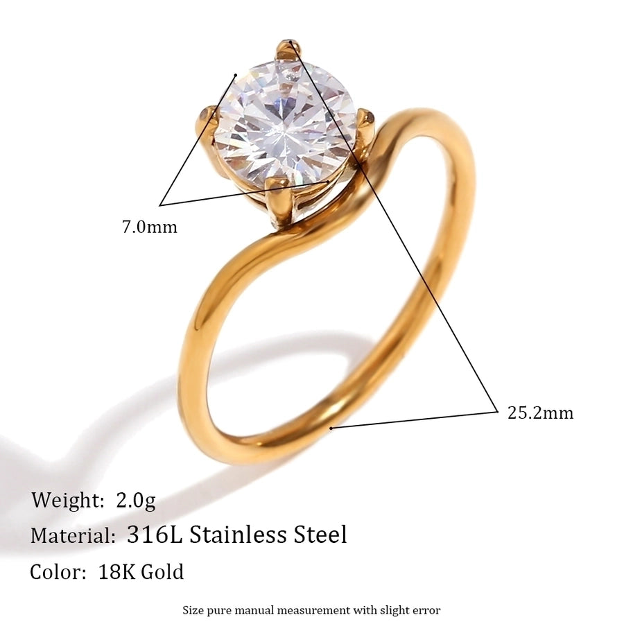 Triangle Round Water Droplets Zircon Ring [304 Stainless Steel, 18K Gold Plated]