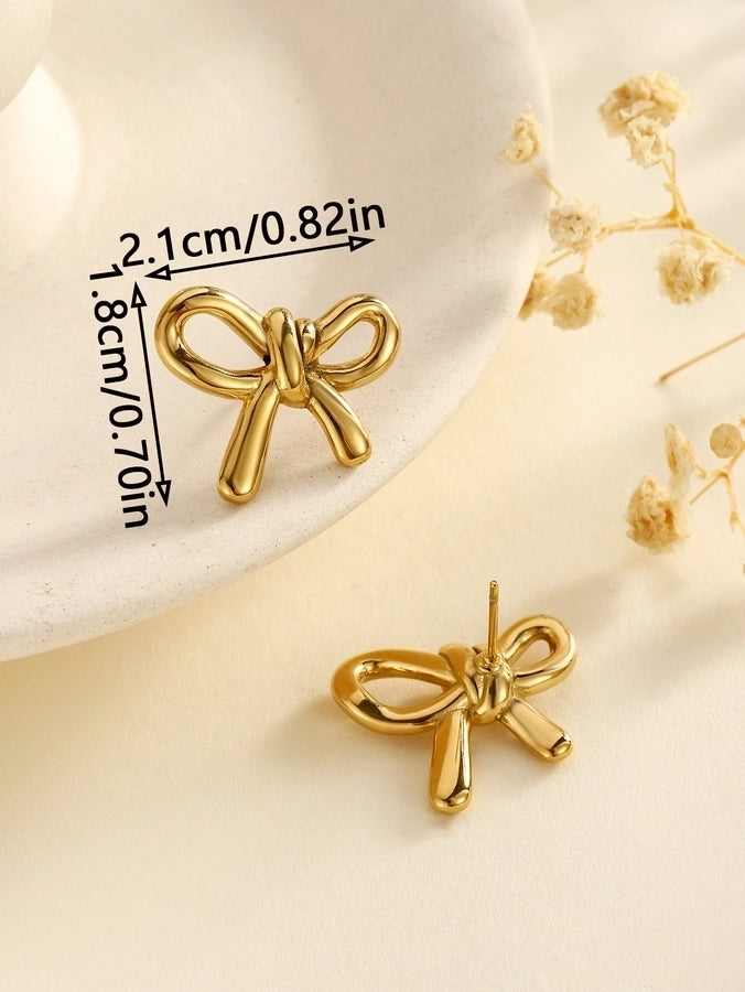 Acero inoxidable Nuevo graciosos y de moda Pearl Zircon Bow Flower Pendientes de tachuelas de altura