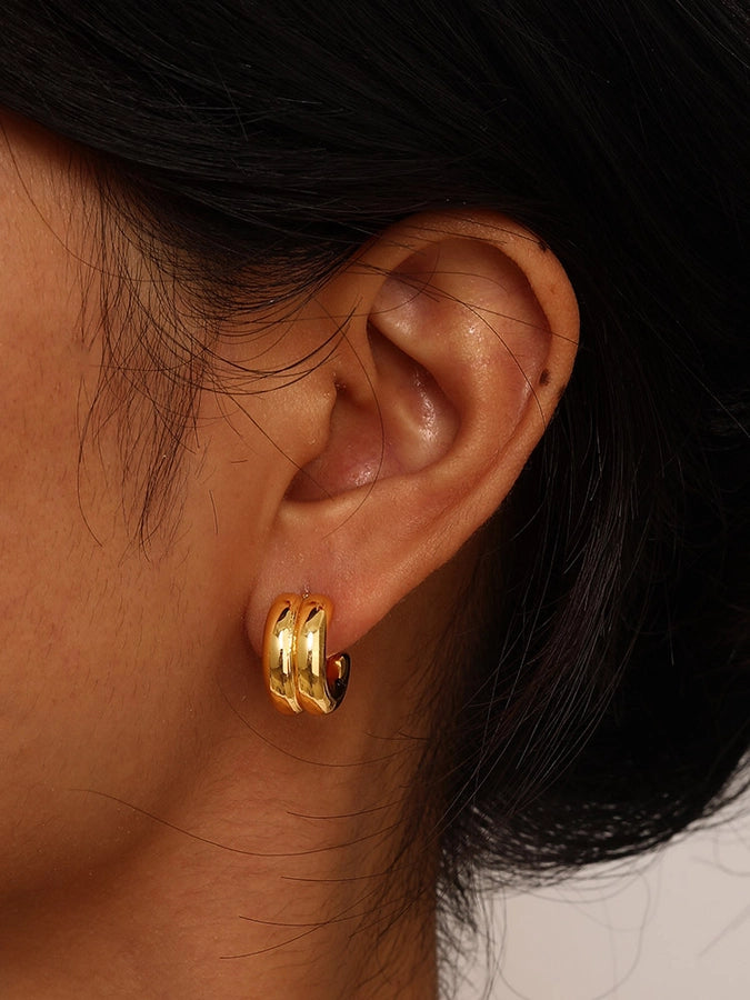 Double Hoop Earrings [201 Stainless Steel,18K Gold Plated]