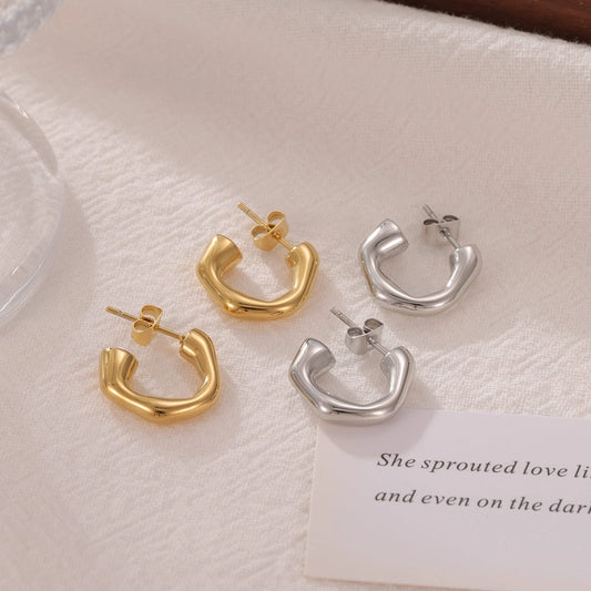 C Shape Earrings [304 Stainless Steel,16K Gold Plated]