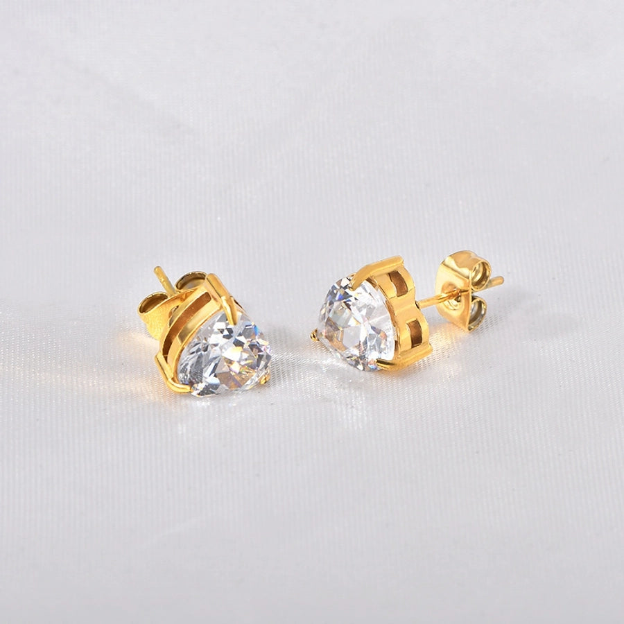 Heart Shape Rhinestones Stud Earrings [304 Stainless Steel,18K Gold Plated]