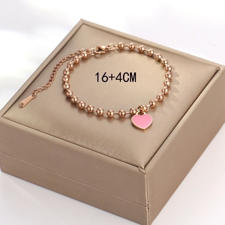 Acrylic Heart Beaded Bracelets [316 Stainless Steel, 18K Gold Plated]