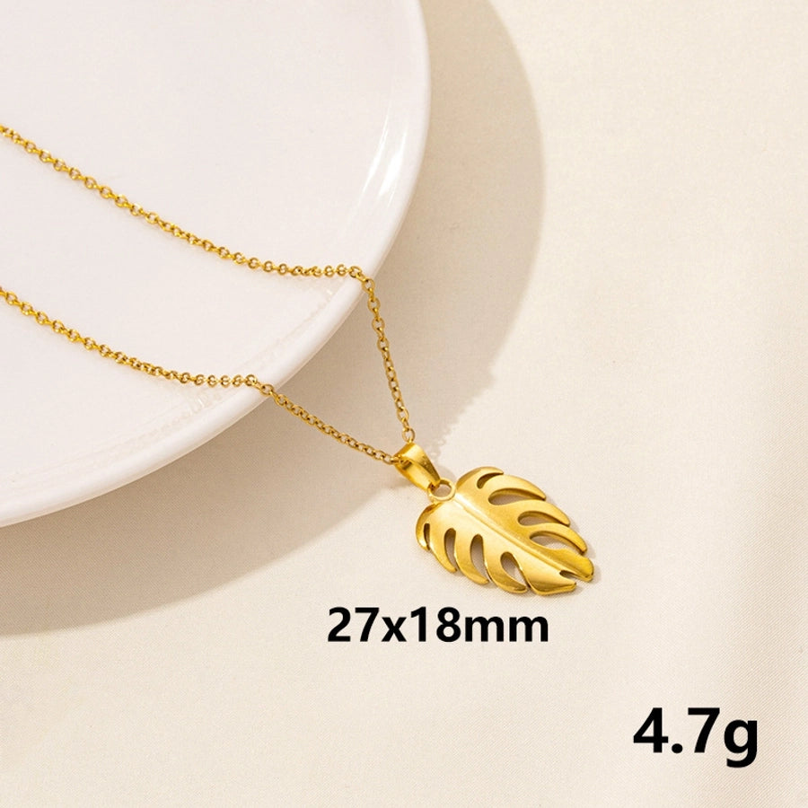 Leaves Pendant Necklace [304 Stainless Steel,18K Gold Plated]