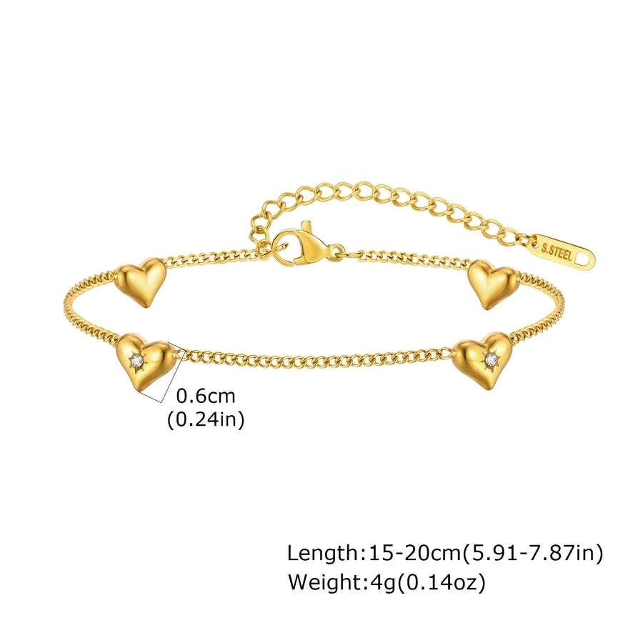 Bracciale zircone a forma di cuore [201 in acciaio inossidabile, oro 18K placcato]