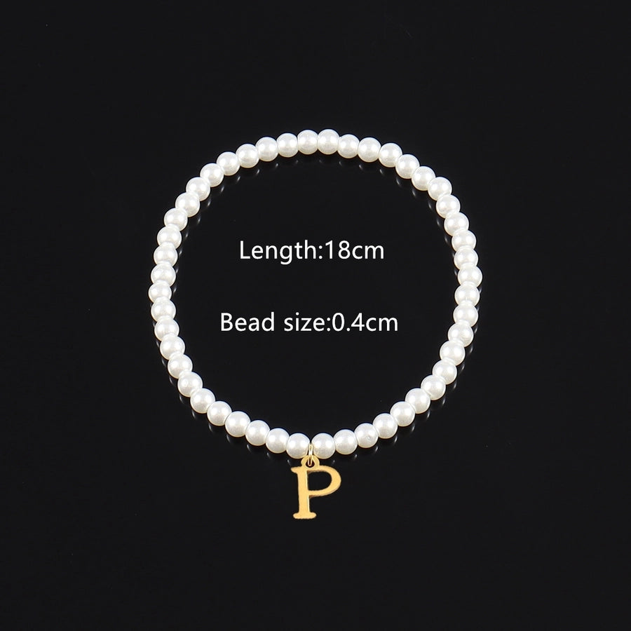 Letter Artificial Pearl Beaded Chain Bracelets [304 Stainless Steel]