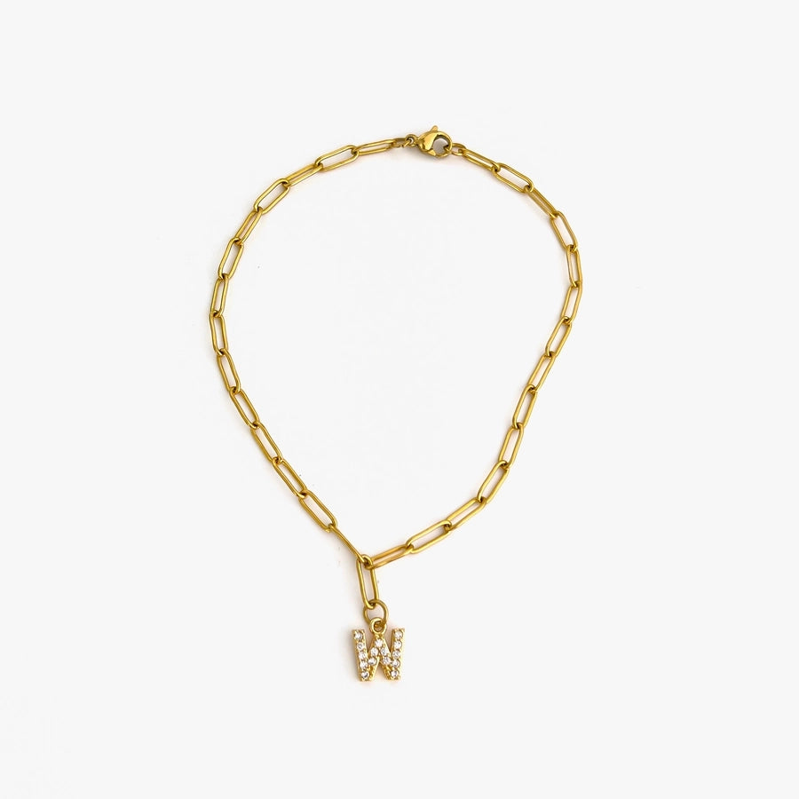 Letter Link Chain Anklet [316L Stainless Steel, 18K Gold Plated]