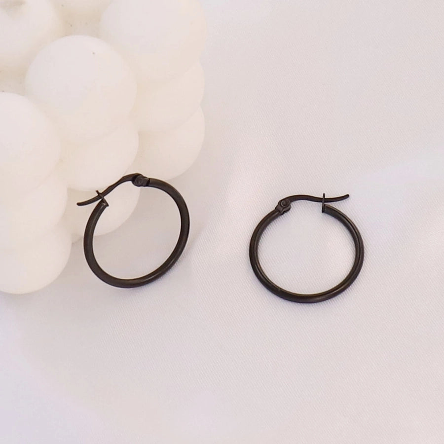 Black Round Hoop Earrings [304 Stainless Steel]