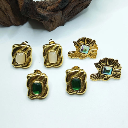 Elegantes pendientes de piedra [304 acero inoxidable, 18k dorado chapado]