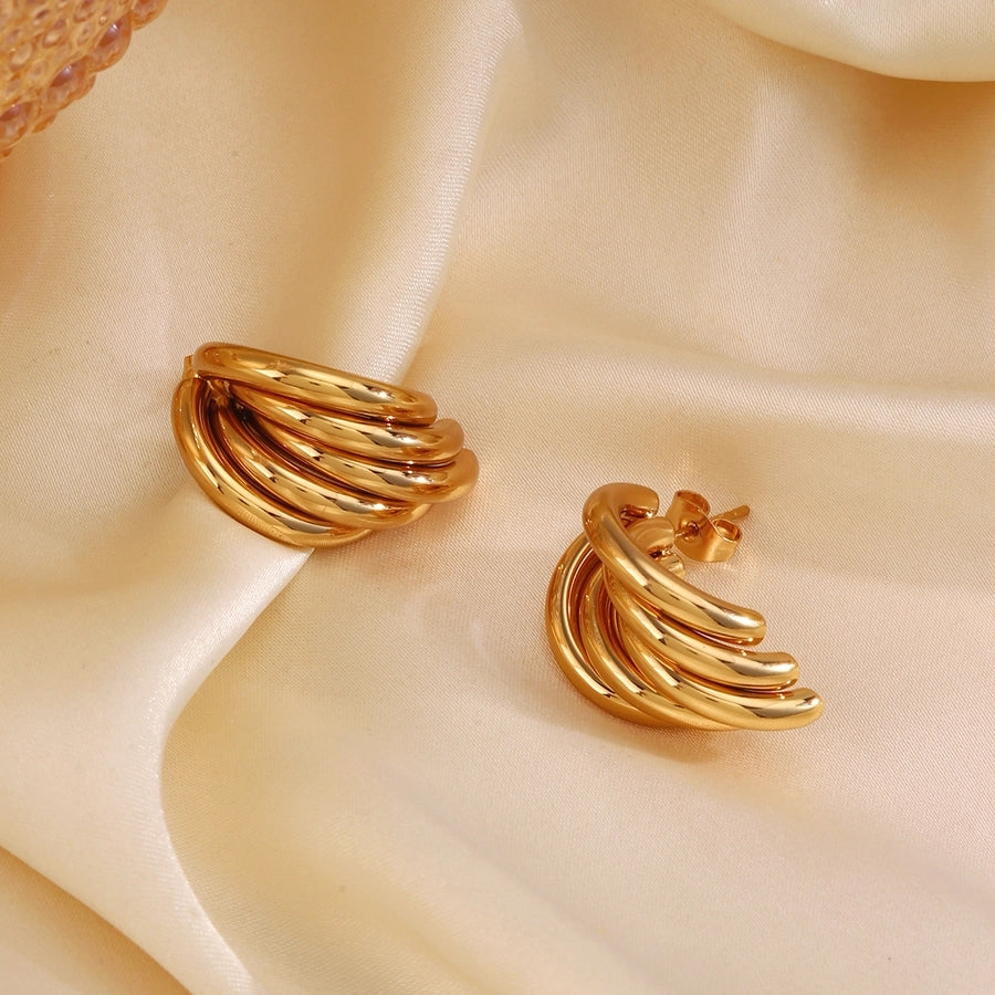 Multiple Lines Earrings [304 Stainless Steel,18K Gold Plated]