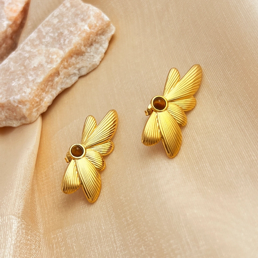 Boucles d'oreilles en pierre naturelle de papillon [304 en acier inoxydable, 18 carats plaqués à l'or]