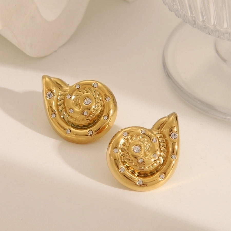 Conch Rhinestones Earrings [304 Stainless Steel,18K Gold Plated]