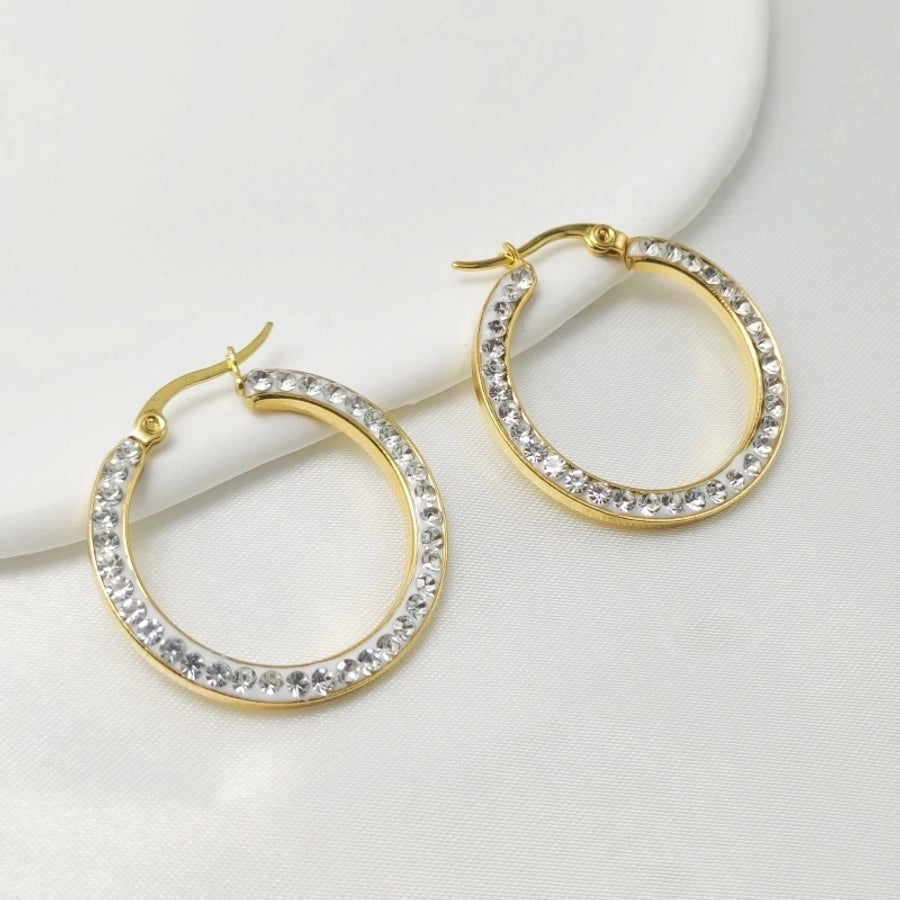 Colored Rhiestones Hoop Earrings [304 Stainless Steel]