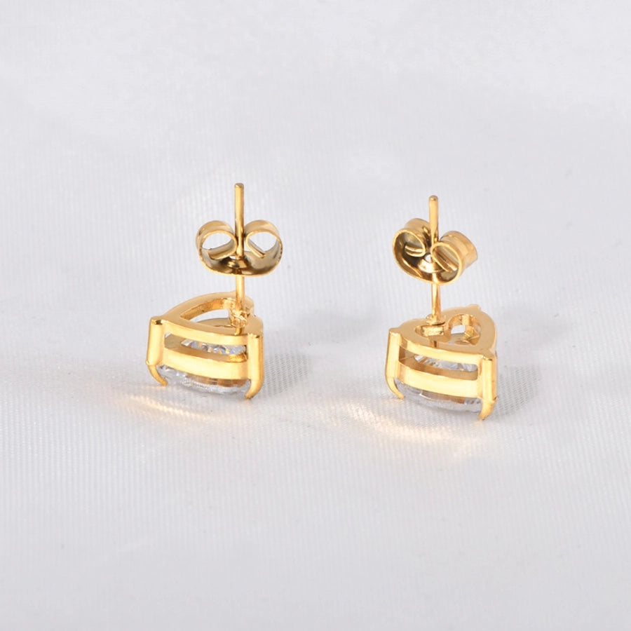 Heart Shape Rhinestones Stud Earrings [304 Stainless Steel,18K Gold Plated]