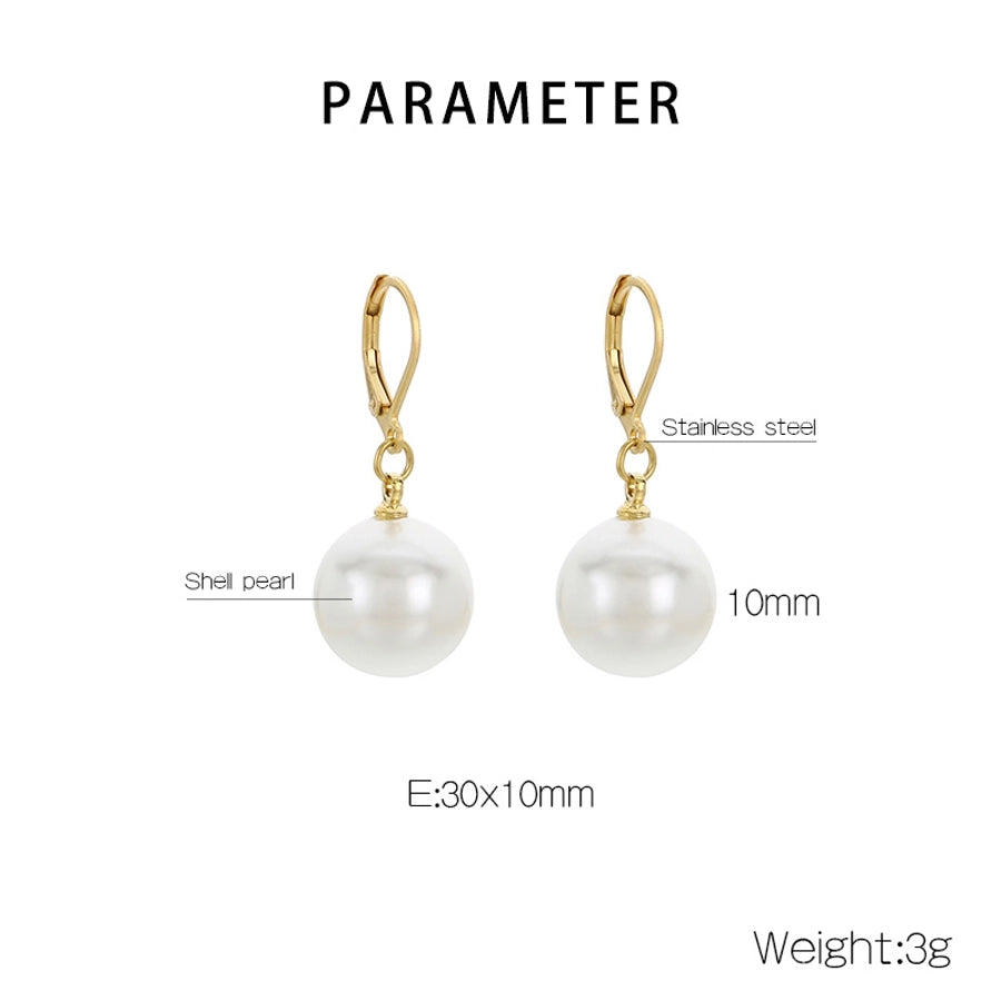 Round Oval Pearl Earrings [304 Stainless Steel]