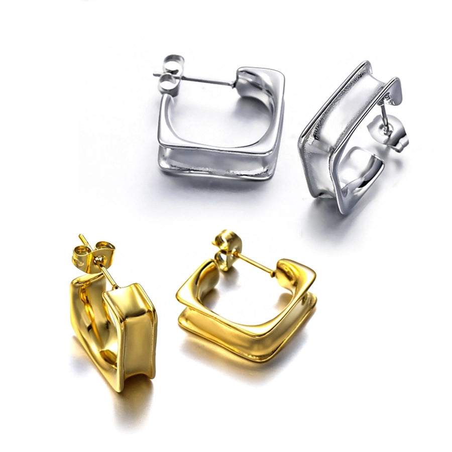 Square Stud Earrings [304 Stainless Steel,18K Gold Plated]