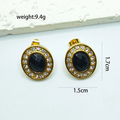 Oval Stone Earrings [304 Stainless Steel,18K Gold Plated]