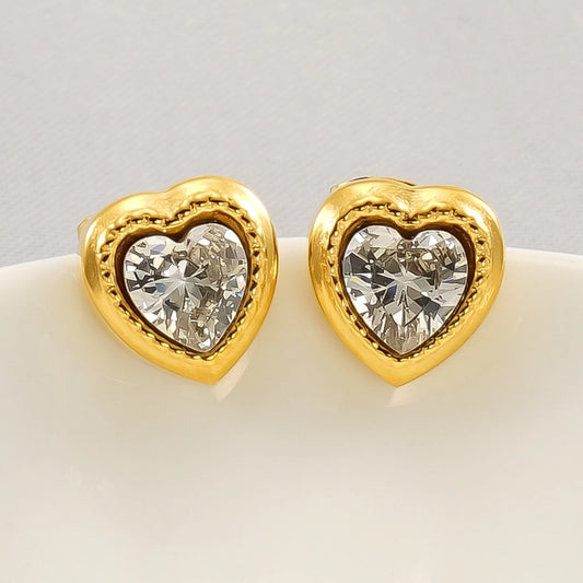 Pendientes de diamantes de imitación artificiales de forma de corazón [304 acero inoxidable, 18k dorado chapado]