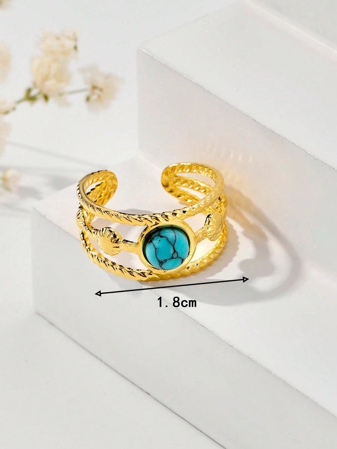 Color Block Turquoise Ring [304 Stainless Steel 18K Gold Plated]