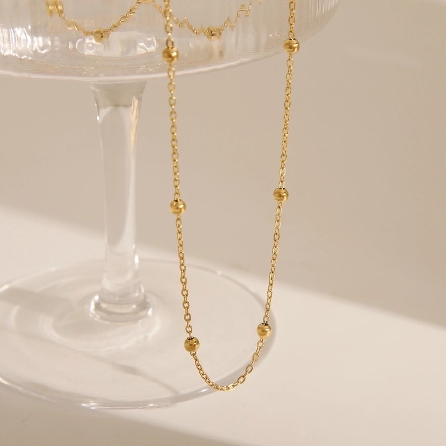 Small Beads Gold Necklace [304 Stainless Steel,18K Gold Plated]