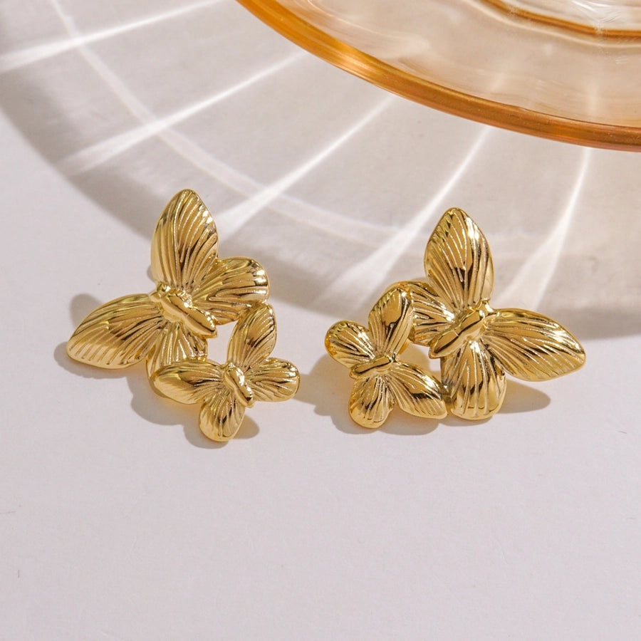 Double Butterfly Earrings [304 Stainless Steel,14K Gold Plated]