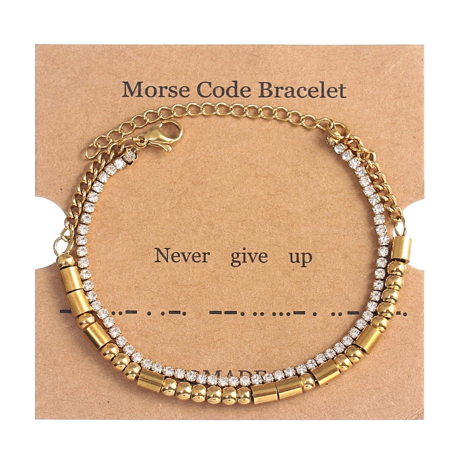 Letter Rhinestones Chain Card Bracelets [304 Stainless Steel,18K Gold Plated]