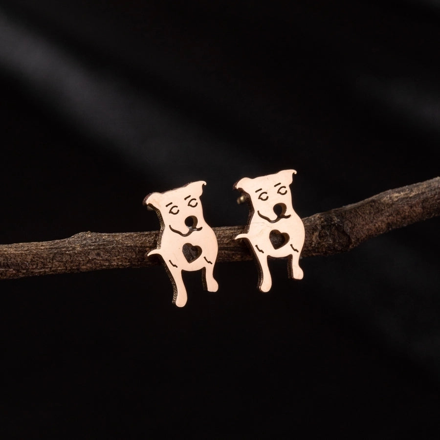 Dog Cat Ear Studs [304 Stainless Steel,18K Gold Plated]