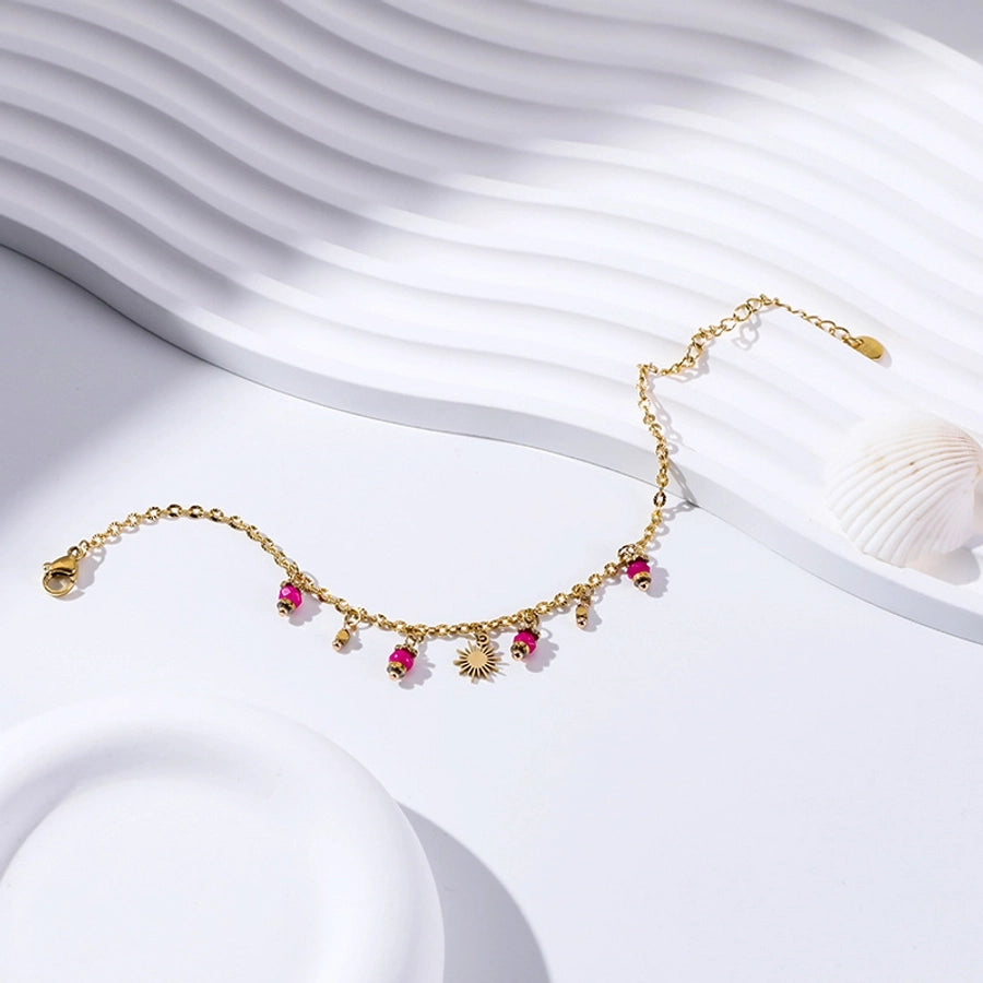 Pink Flower Artificial Pearl Bracelets [304 Stainless Steel]