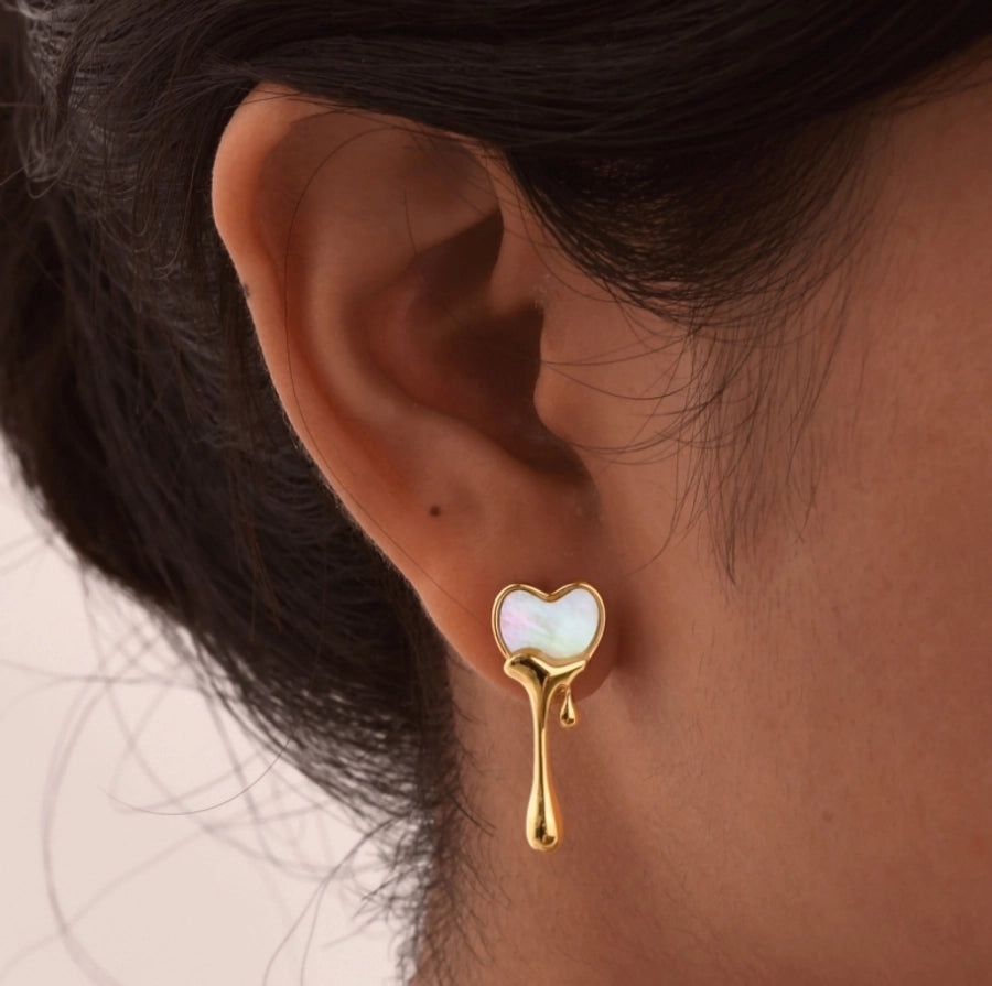 Dripping Heart Earrings [304 Stainless Steel,18K Gold Plated]