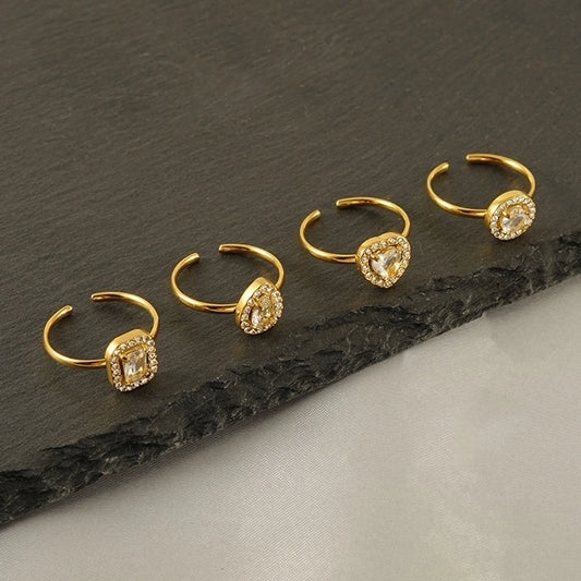 Anello aperto per l'acqua quadrata lucida a forma di cuore anello aperto [in acciaio inossidabile 18k oro placcato]