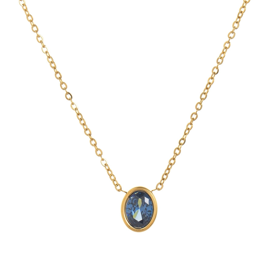 Oval Zircon Pendant Necklace [201,304 Stainless Steel ,18K Gold Plated]