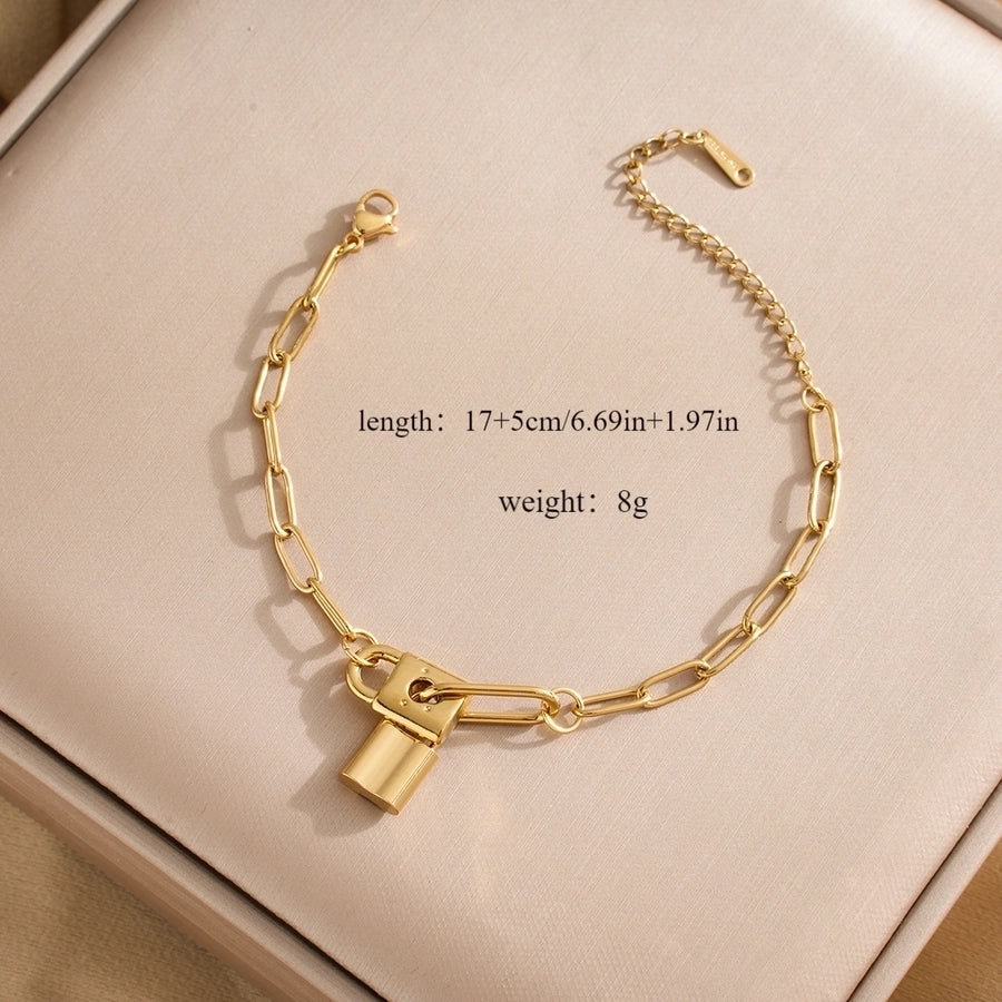 Lock/Flower/Chain Bracelets [304 Stainless Steel, 18K Gold Plated]