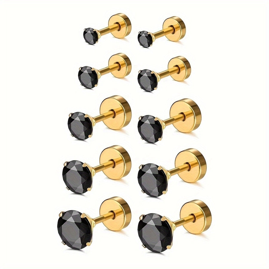 Round Plating Ear Studs [304 Stainless Steel 18K Gold Plated]