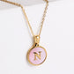 Pink Shell Letter Necklaces [304 Stainless Steel,18K Gold Plated]