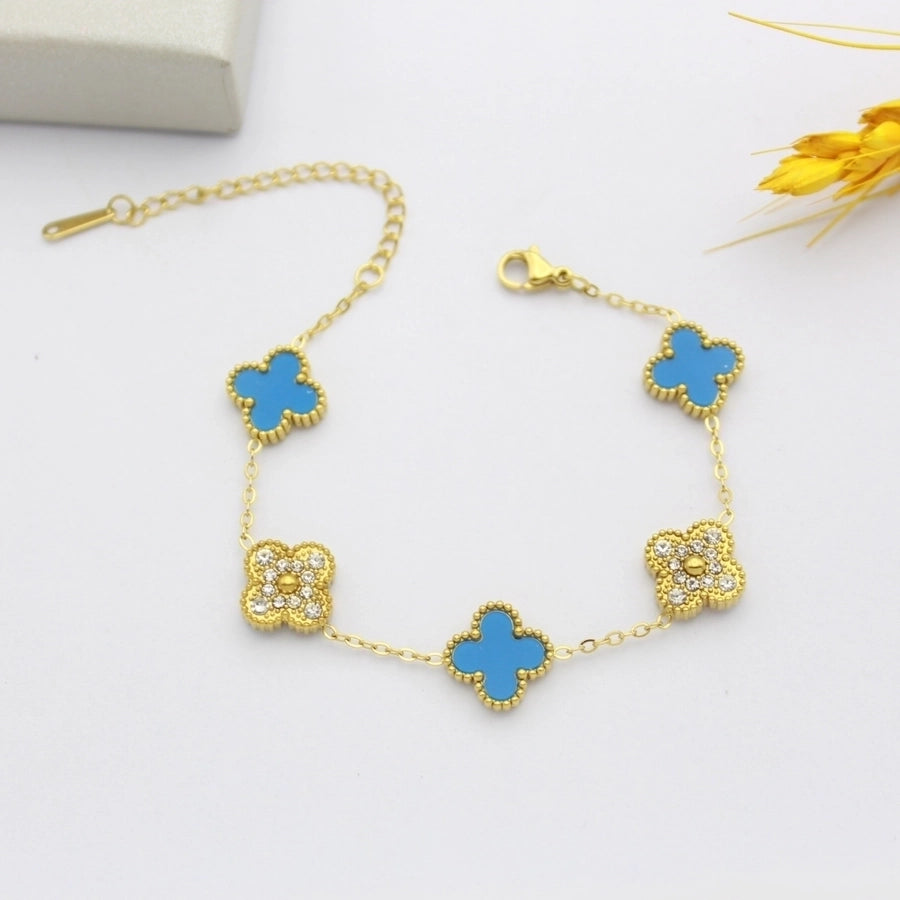 Four Leaf Clover Zircon Bracelets [304 Stainless Steel,18K Gold Plated]