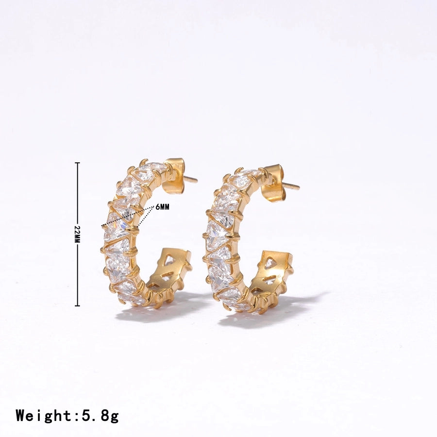 C Shape Zircon Hoop Earrings [304 Stainless Steel]