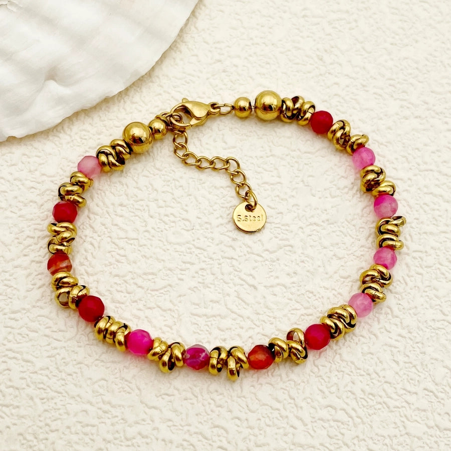 Round Beaded Bracelets [304 Stainless Steel,14K Gold Plated]