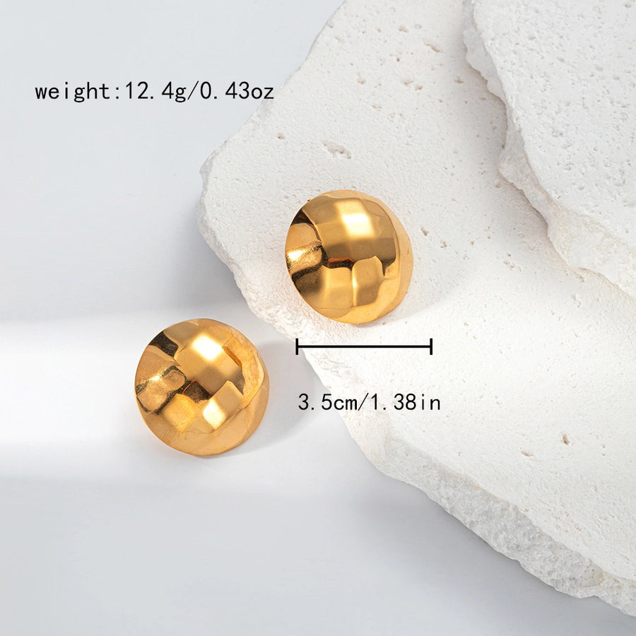 Round Irregular Ear Studs [304 Stainless Steel,14K Gold Plated]