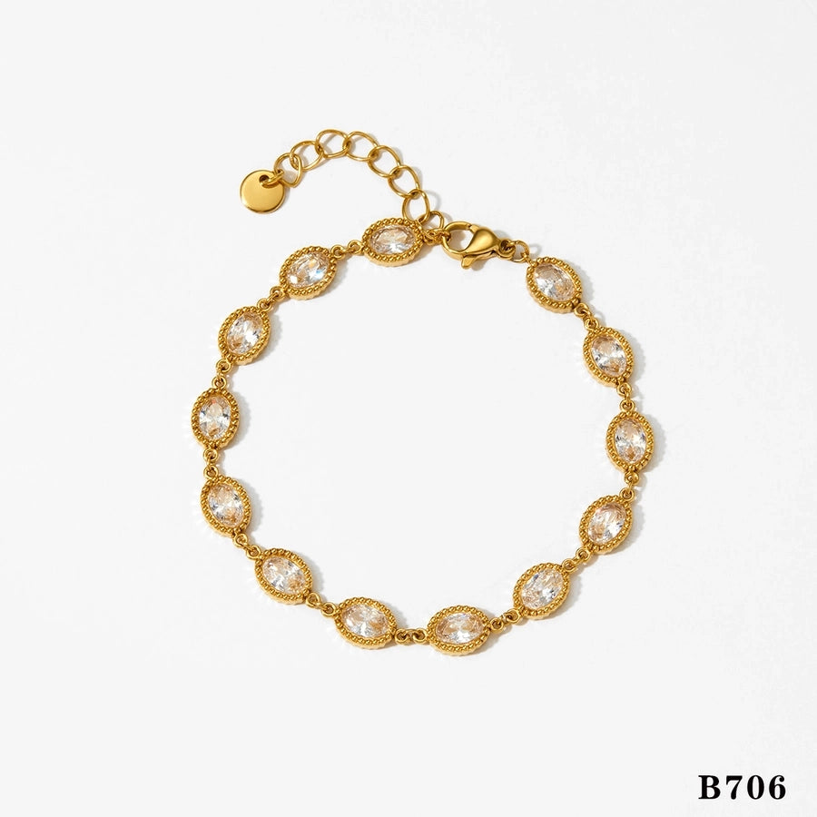 Oval Zircon Bracelet  [304 Stainless Steel,16K Gold Plated]