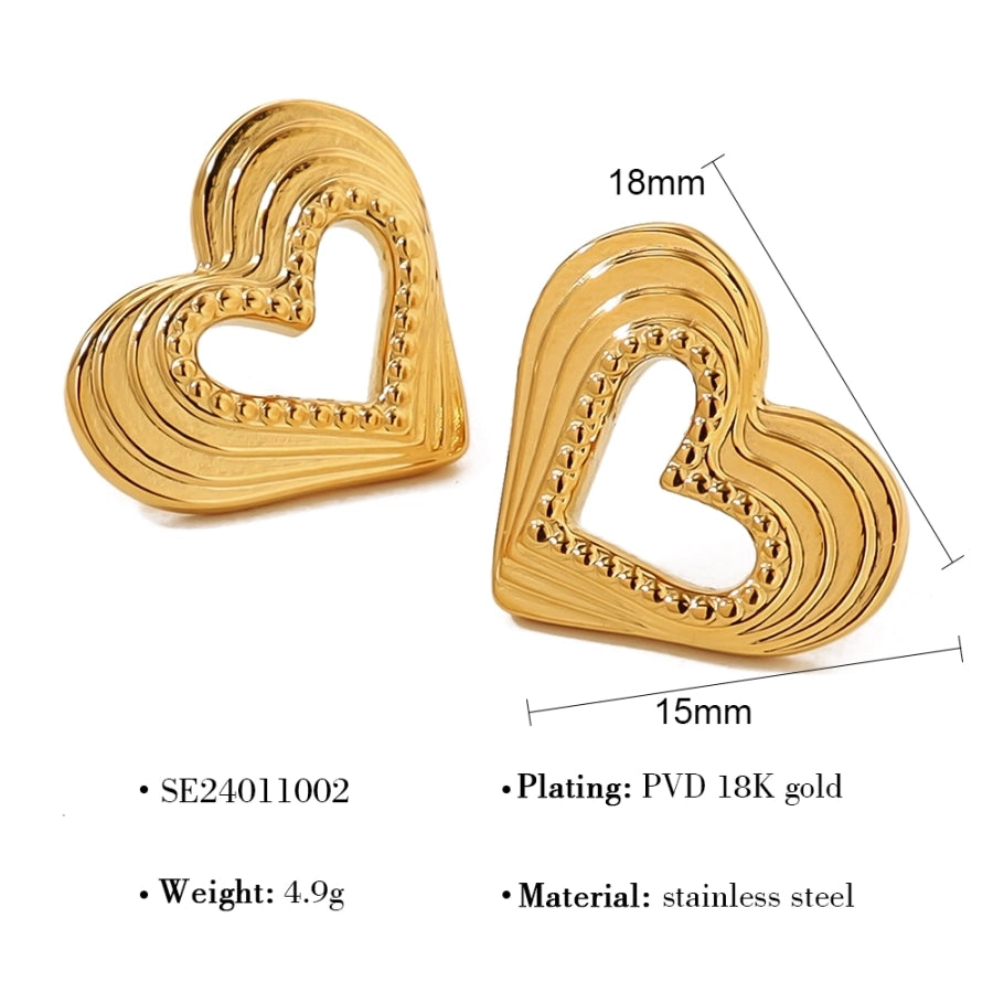 Heart Shape Polishing Hollow Out Earrings [304 Stainless Steel,18K Gold Plated]