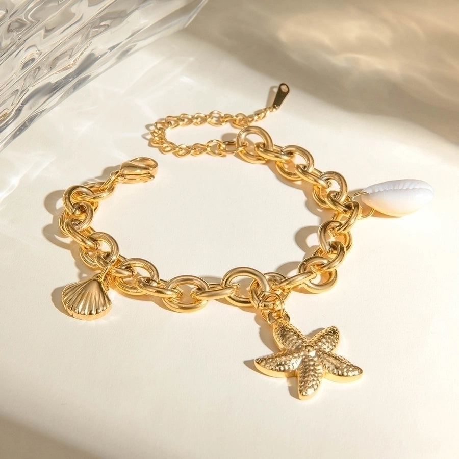 Vacation Style Starfish/Shell Bracelet [304 Stainless Steel,18K Gold Plated]