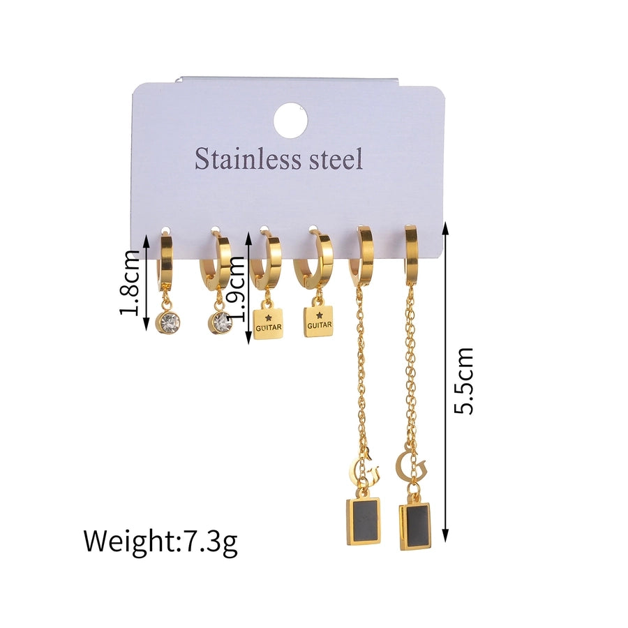 Rhinestones Drop Earrings Set [304 Stainless Steel]