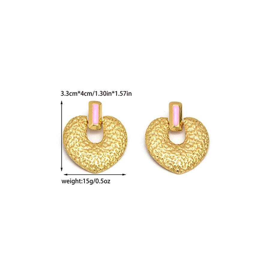 Brincos de esmalte de formato de coração de estilo romano [304 aço inoxidável, 14k ouro banhado]