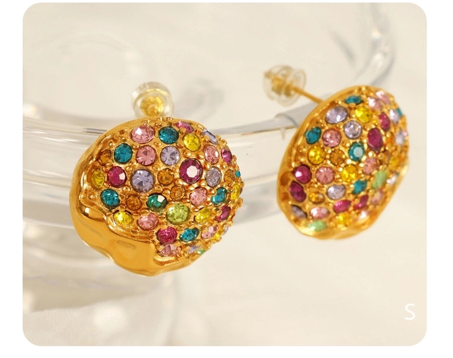 Shiny Round Artificial Gemstones Artificial Pearls Earrings [304 Stainless Steel,18K Gold Plated]