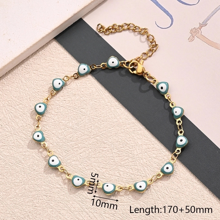 Devil's Eye Heart Shape Bracelet [304 Stainless Steel,18K Gold Plated]